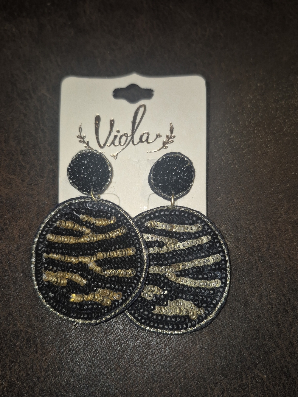 Viola Black & Gold Zebra Sequin Drop Earrings